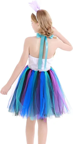 Vista 3 de WonderBabe Mermaid Tulle Tutu Dress for Girls Halloween Birthday Party Costume Princess Mermaid Dress Up Outfit with Headband