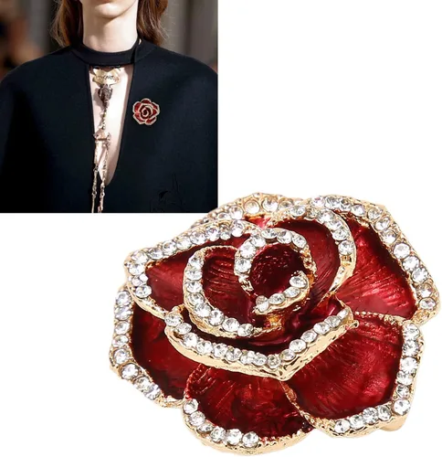 Vista 4 de Broche de flores para mujer, pétalo, burdeos, boda, exquisito, retro, aleación, pétalo, broche de pétalo, fiesta, elegante, exquisito, broche