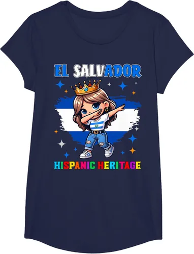 Vista 25 de Camiseta infantil El Salvador Dabbing Girl Hispanic Heritage Celebration, Negro