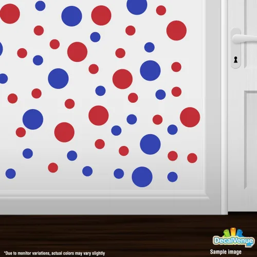 Vista 2 de Pegatinas de pared de vinilo azul/rojo - círculos de 2 y 4 pulgadas (30 calcomanías)