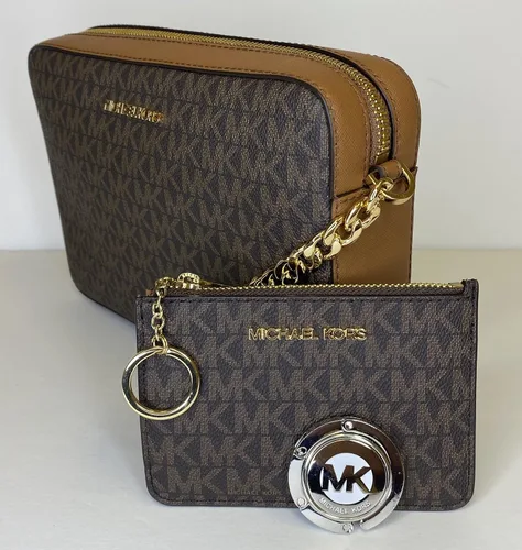 Vista 3 de Michael Kors Bolso cruzado Jet Set para mujer Signature Mk Marrón