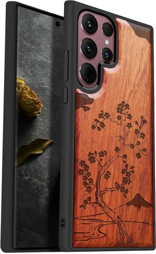 Vista 12 de Carveit Funda de madera para Galaxy S22 2022 [madera natural y TPU suave negro] a prueba de golpes, funda protectora de madera compatible