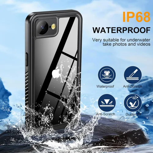 Vista 2 de ANTSHARE Funda impermeable IP68 para iPhone 17E/16E, negro/transparente Negro-impermeable