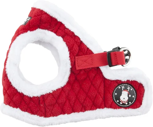 Vista 8 de Puppia Blitzen - Arnés tipo chaleco para perro, arnés cálido para invierno y Navidad, para perros pequeños y medianos, rojo a cuadros, talla S