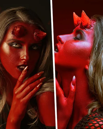 Vista 5 de Libima Cuernos de diablo de Halloween para hombre y mujer, prótesis de látex, disfraz de Halloween, cuernos de cabra para cosplay con caja