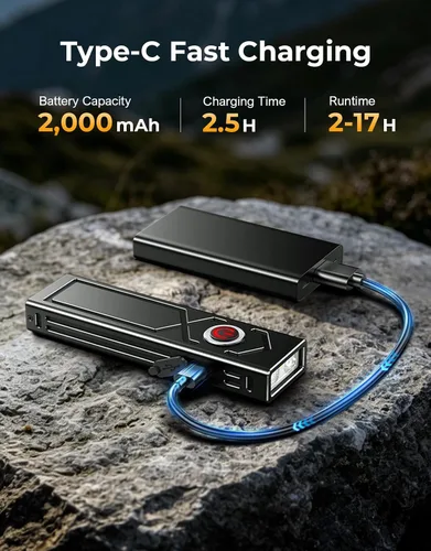 Vista 6 de Linterna de bolsillo EDC recargable de 1300 lúmenes, linterna LED magnética plana y con clip con foco 5 en 1/UV/haz rojo/reflector para campamento