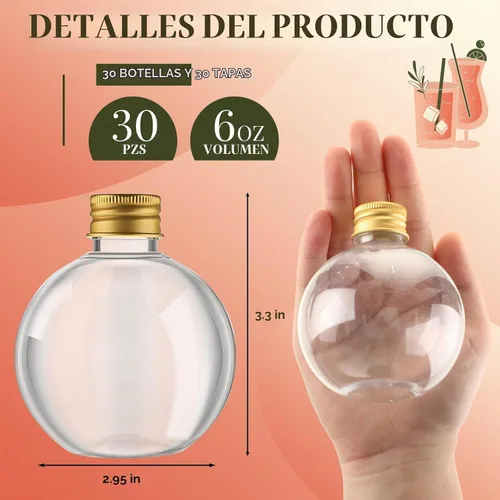 Vista 2 de Jinei 30 botellas de plástico de poción con forma de bola de 6 onzas, oro Dorado