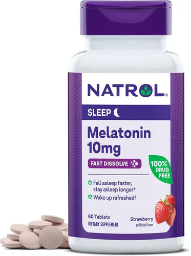 Vista 5 de Natrol Melatonina 10mg Fresa Disolver Rápida Tabletas Ayuda Nocturna para Dormir, 100+60 Recuento