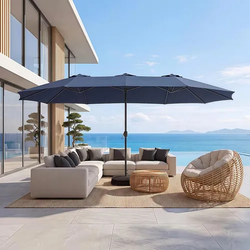Vista 67 de Sombrilla de doble cara para patio de 15 x 9 pies con base y manivela, sombrilla rectangular extragrande para patio, césped y jardín, beige
