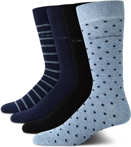 Vista 9 de Calvin Klein Calcetines de vestir para hombre, paquete de 4 unidades, mezcla de algodón suave, calcetines a rayas, calcetines largos casuales