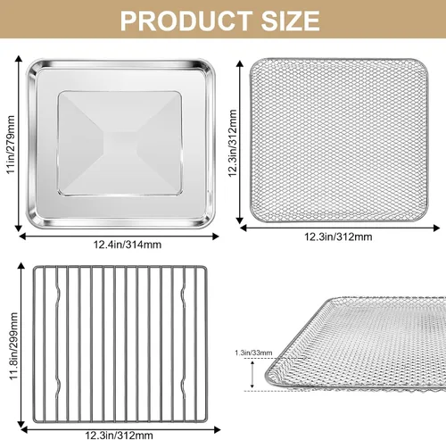 Vista 2 de Accesorios de repuesto para horno tostador Gourmia GTF7655 GTF7350 GTF7460, 3 en 1 bandeja cesta rack kit para Gourmia Digital Tostador Horno