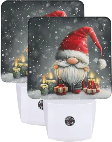 Vista 11 de Paquete de 2 luces LED de Navidad con gnomo de nieve, luces nocturnas de emergencia con sensor automático, juego de 2 para dormitorio, baño