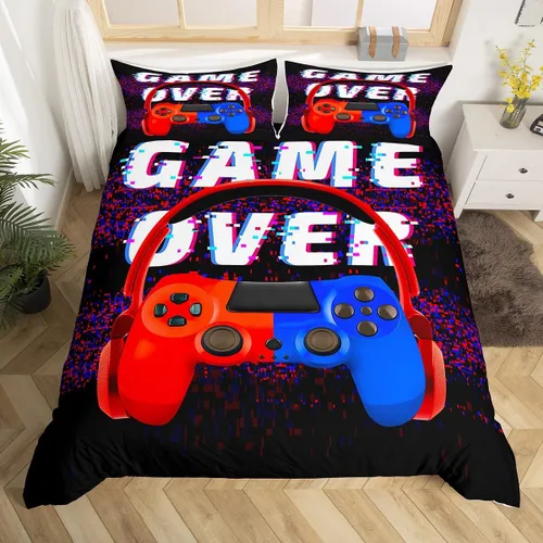 Vista 13 de Erosebridal - Ropa de cama para adolescentes y niños, estampado de control de videojuegos, funda de edredón tamaño individual, 2 piezas con 1 funda