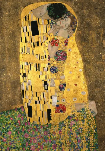 Vista 2 de Clementoni Gustav Klimt The Kiss Puzzle 1000 piezas para adultos mayores de 18 años Art Nouveau Gold Póster incluido en el marco Reciclado FSC