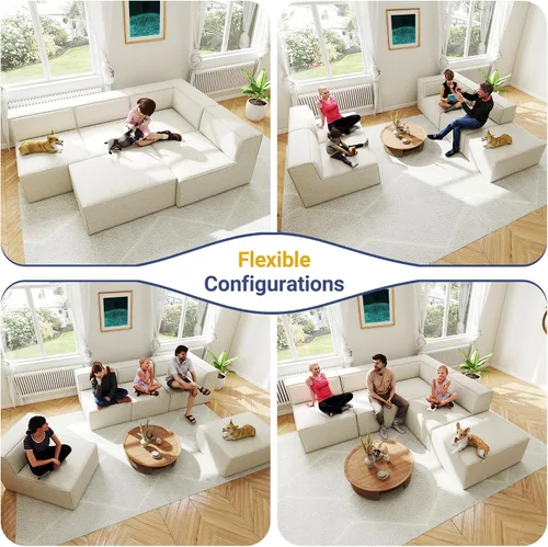Vista 4 de Sofá Seccional Modular de 38", Juego de Asientos de Sofá Convertible en Cubo Comprimido, Combina Forma de L y Forma de U, Ensamblaje Fácil, Ahorro