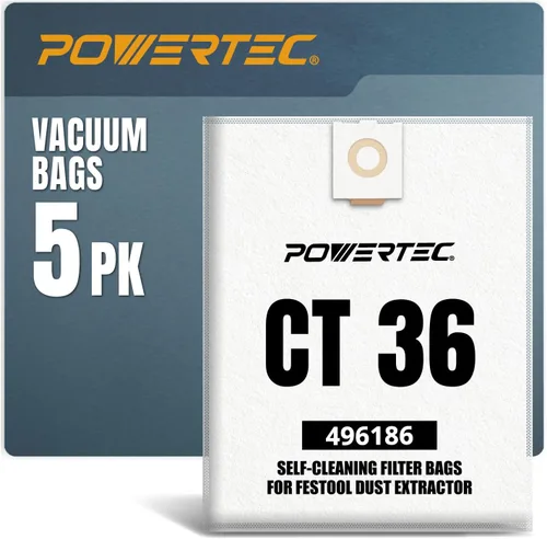 Vista 10 de POWERTEC 500438 Bolsa de filtro para Festool CT SYS 5PK, para Festool CT SYS, extractor de polvo CTC SYS, bolsas de vacío de repuesto, bolsas