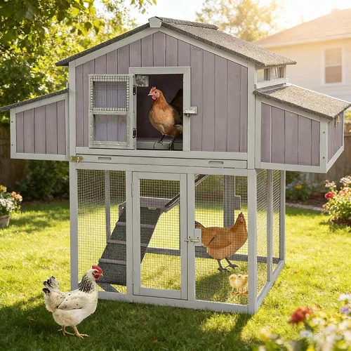 Vista 11 de Aivituvin Gallinero para 4-6 pollos/patos, gallinero de madera para exteriores, jaula grande para gallineros con dos cajas anidables (gris, AIR45)