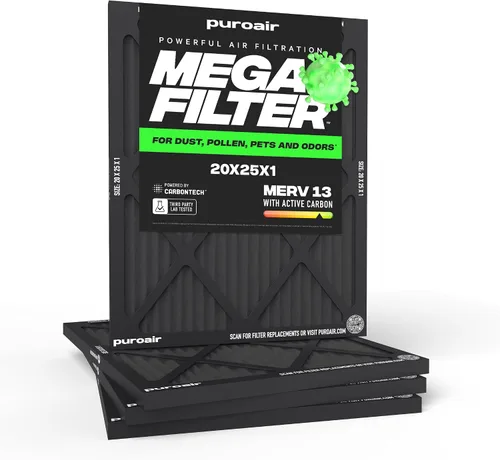 Vista 26 de PuroAir Filtro Mega - Filtro de aire de 12x12x1 MERV 13 para el hogar con carbón activado - Filtros alérgenos, caspa de mascotas, humo, polvo
