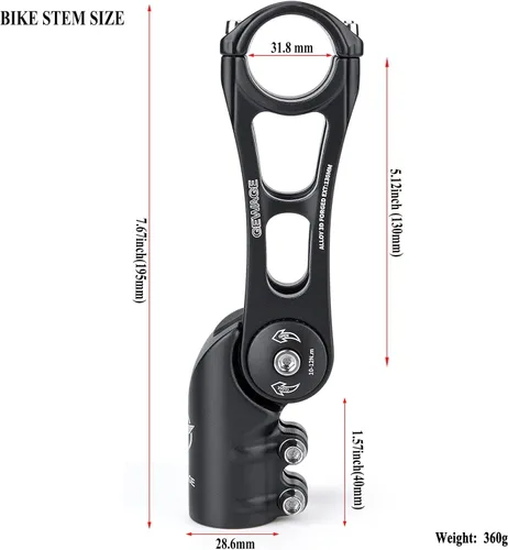 Vista 5 de GEWAGE Vástago de Bicicleta - Vástago de Bicicleta Ajustable de 130 Grados - Vástago de Manillar de 75mm 90mm 130mm para Manillar de 31.8(1-1/4")