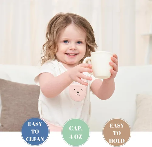 Vista 4 de Taza de entrenamiento de silicona para bebés y niños, taza de aprendizaje para niños pequeños con asas, taza abierta para bebés de 6 meses y 4 Azul