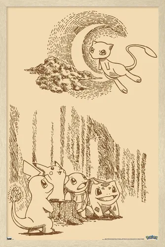 Vista 7 de Trends International Pokémon - Póster de pared de escena sepia, 22.4 pulgadas de largo x 14.7 pulgadas, versión enmarcada de madera de granero