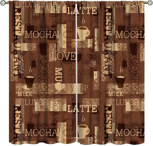 Vista 15 de Cortinas de cocina con temática de café, juegos de 2 paneles, 42 x 45 pulgadas, patrón de fiesta de té para decoración de café Estilo-5