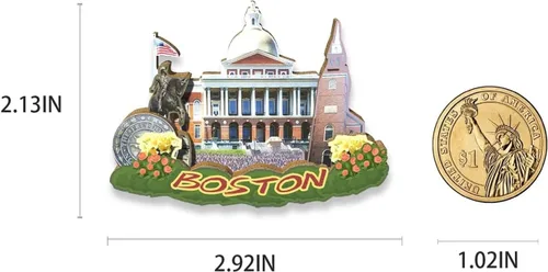 Vista 3 de Imán de Boston de los E.E.U.U. Imán del refrigerador de madera 3D hitos de viaje coleccionables, decoración hecha a mano