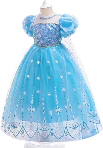 Vista 3 de Vestido de princesa para niñas con perlas elegante disfraz de cumpleaños para niños pequeños guantes corona varita