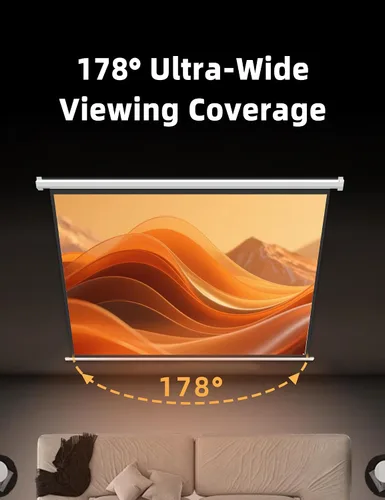 Vista 5 de Pantalla de proyector motorizada mate blanca de 100" para proyector UST de lanzamiento largo/estándar, pantalla de película con ángulo de visión