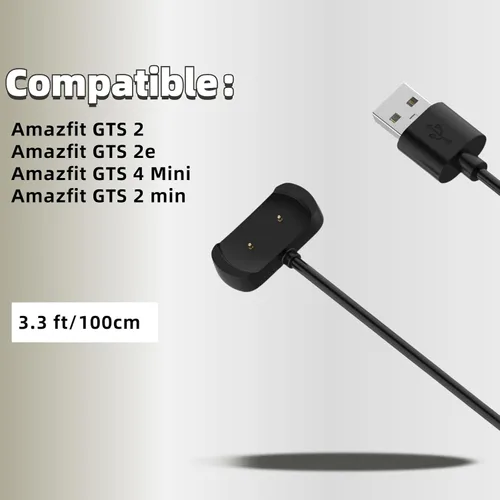 Vista 2 de Cargador para Amazfit GTS 2/GTS 2e/GTS de 2 minutos, compatible con Amazfit GTS 4 Mini, cable de carga magnético USB A de 3.3 pies/3.3 ft