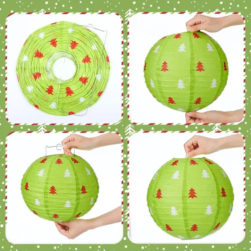 Vista 5 de Bencailor Juego de 12 linternas de papel colgantes de Navidad, linternas decorativas para fiesta de Navidad, lámparas colgantes redondas