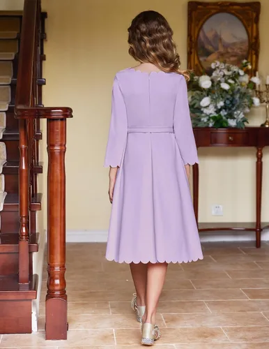 Vista 8 de Arshiner Vestido de fiesta para niñas con ribete festoneado, cinturón, acampanado, formal, por debajo de la rodilla, con bolsillos, para 6-15 años
