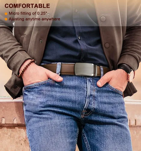 Vista 8 de BULLIANT Cinturón para Hombre, Cinturón de Trinquete Deslizante Ajustable para Hombre para Traje Casual Jeans, Viene en Caja de Regalo, Recortar