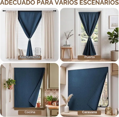Vista 6 de Foxdecor Cortinas opacas adhesivas para dormitorio, sala de estar, 36 pulgadas de largo, sin taladro, aislamiento térmico y protección UV, cortinas