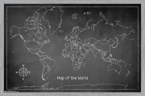 Vista 13 de Trends International Chalk Map-World - Póster de pared, 14.725 x 22.375 pulgadas, versión enmarcada de madera de granero Versión enmarcada Barnwood