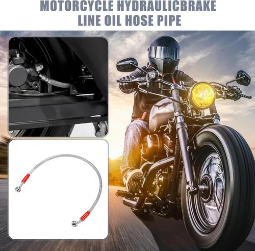 Vista 2 de X AUTOHAUX 19.7 in 19.69 "0.394 in ID motocicleta hidráulica línea de aceite manguera de aceite 28 ° 0 ° cable trenzado de acero inoxidable para ATV