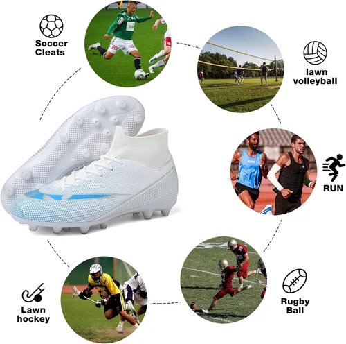Vista 6 de CBUSTER Tacos de fútbol para hombre, de caña alta, para mujer, AG TF