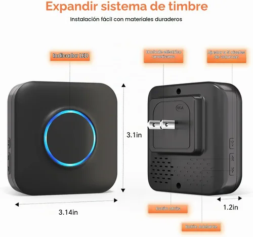 Vista 9 de WIFI Wireless Doorbell Chime for Google Nest Video Doorbell – 1Pack Black -1 Smart Chime