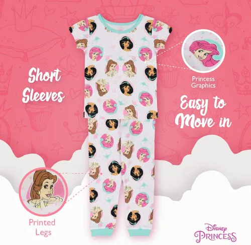 Vista 4 de Disney Girls 4-Piece Snug-fit Cotton Pajamas Set