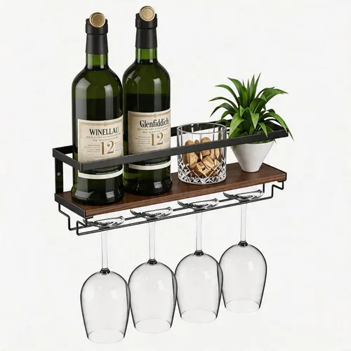 Vista 7 de B4Life Soporte para copas de vino montado en la pared, estante colgante para copas de vino para botellas de vino, estante de bar montado en la pared