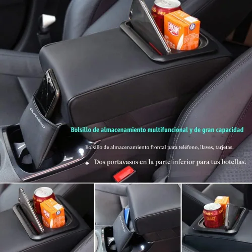 Vista 2 de Almohadilla para consola central de coche con bolsillo de almacenamiento frontal para teléfono, cojín de reposabrazos de cuero sintético con Beige