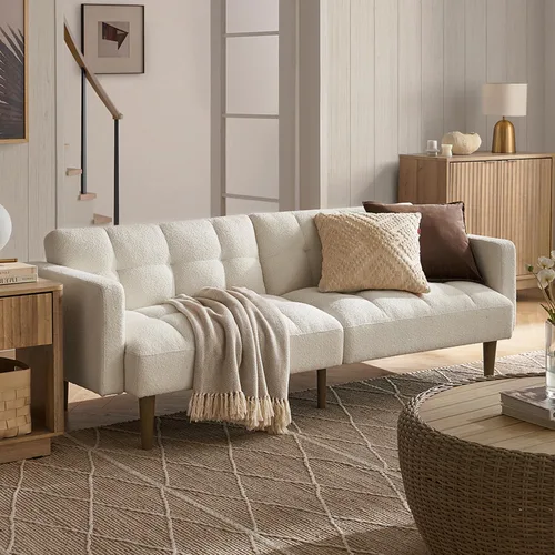 Vista 22 de mopio Sofá cama futón de 76.4 pulgadas, sofá biplaza, sofá cama, sofá futón moderno de mediados de siglo, sofá cámara, sofás para sala de estar