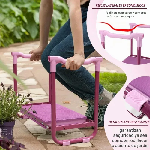 Vista 3 de Colwelt Taburete de jardín con marco de acero resistente y resistente, asiento de jardín y banco de rodillas con bolsa de herramientas, almohadilla