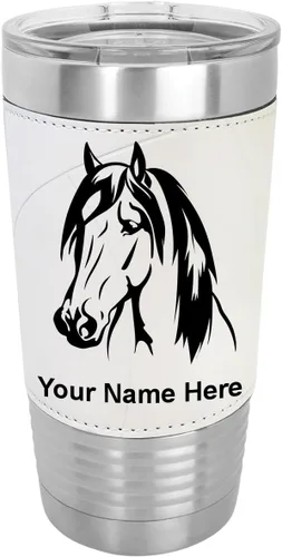 Vista 11 de LaserGram Vaso aislado al vacío de 20 onzas, cabeza de caballo 1, grabado personalizado incluido (cuero sintético, rústico)