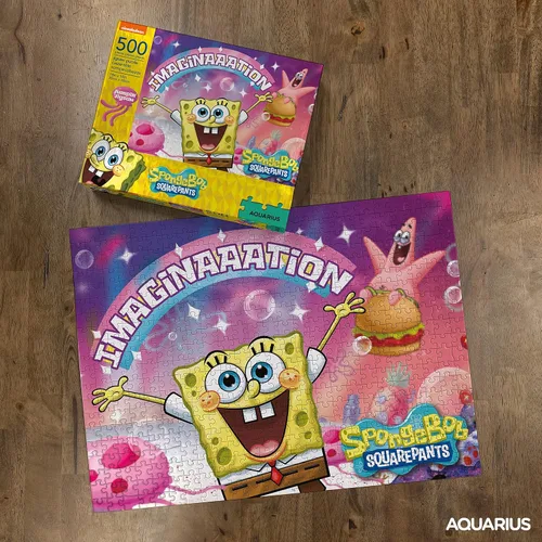 Vista 3 de Aquarius Rompecabezas de 500 piezas de Bob Esponja, collage de imaginación de Nickelodeon, 14 x 19 pulgadas, regalo de mercancía coleccionable