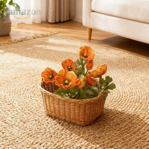 Vista 6 de Ramo de flores de anémona artificial de tacto real, 5 uds, decoración para el hogar (naranja)