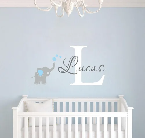 Vista 2 de Adhesivo de pared con nombre personalizado con elefante, calcomanía para el hogar, decoración de vinilo con nombre personalizado para niños, niñas