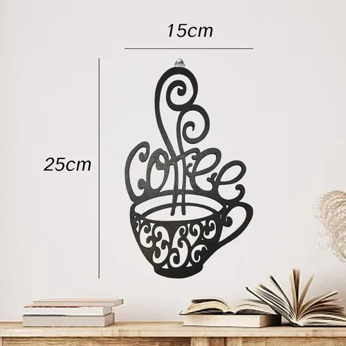Vista 2 de YAFIYGI Arte de pared de café negro silueta de taza de café para cocina, bar, cafetería, restaurante, letrero decorativo de 10 x 6 pulgadas