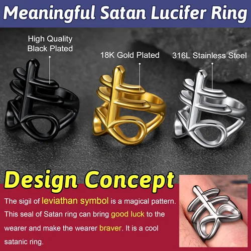 Vista 6 de FaithHeart Anillos de cruz de Satán Leviathan para hombre, acero sin estátula para la iglesia satánica, joyería de motociclista, anillos