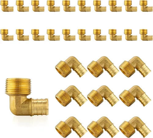 Vista 7 de Paquete de 5 accesorios PEX, adaptador de codo NPT roscado macho Pex de 1/2 pulgadas x 3/4 pulgadas, accesorios de engarce de latón, para tubería